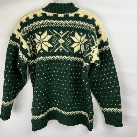 Esk Valley Wool Silk Sweater Unisex Sm-Med Green Fair Isle Nordic Snowflake Ski - Picture 3 of 8